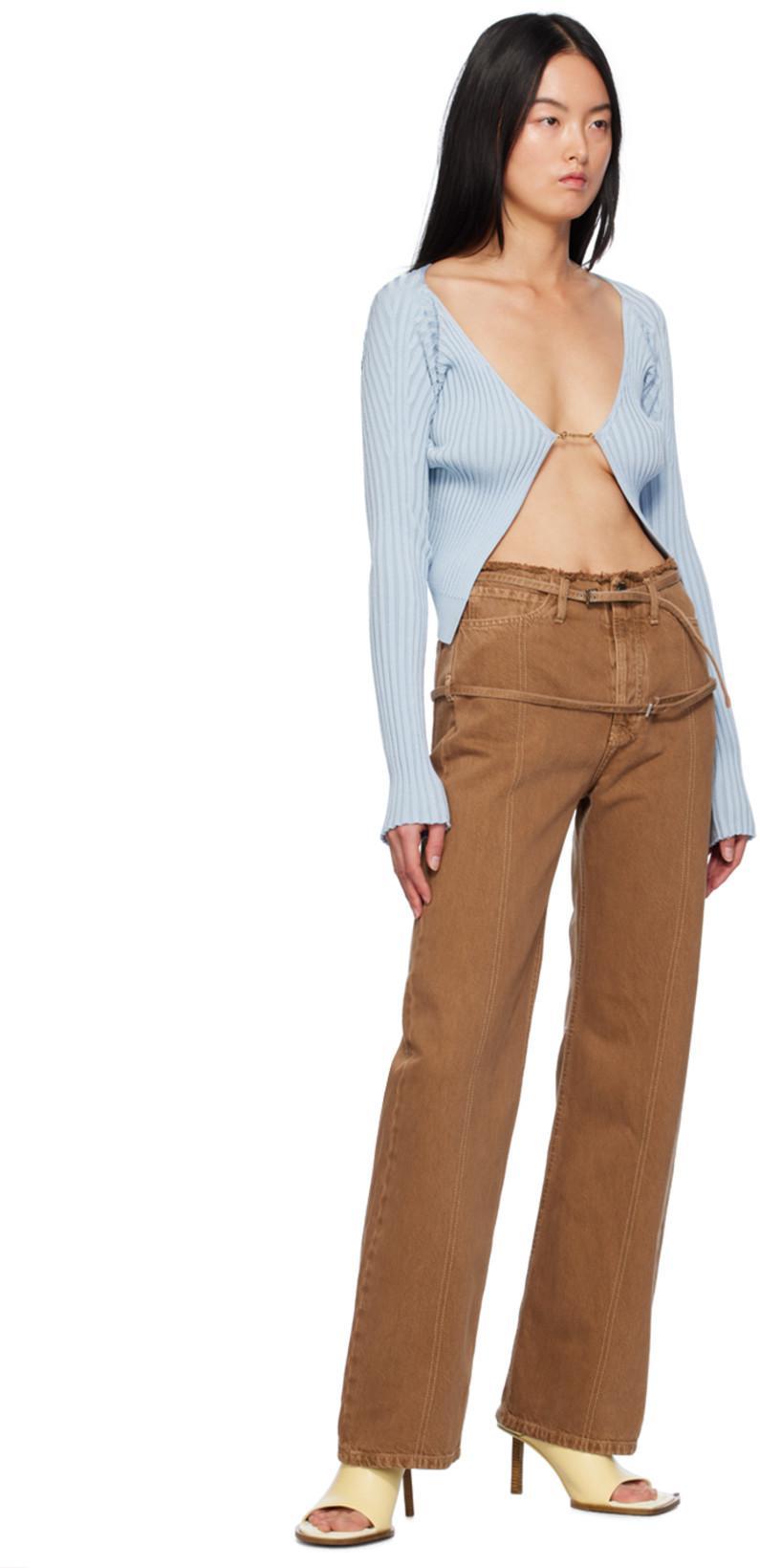 JACQUEMUS Logo Plaque Knitted Cardigan In Blue