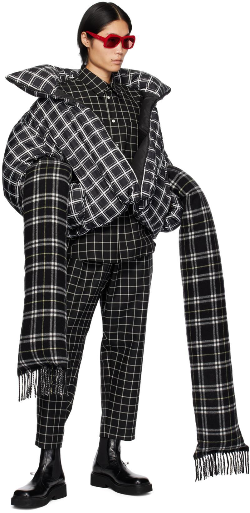 MARNI Cropped Puffer Jacket With High Collar And Grid Check Pattern In Multi