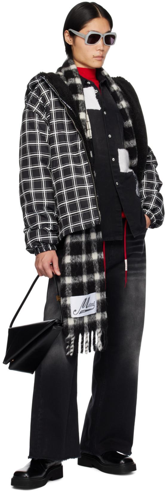 MARNI Cropped Puffer Jacket With High Collar And Grid Check Pattern In Multi