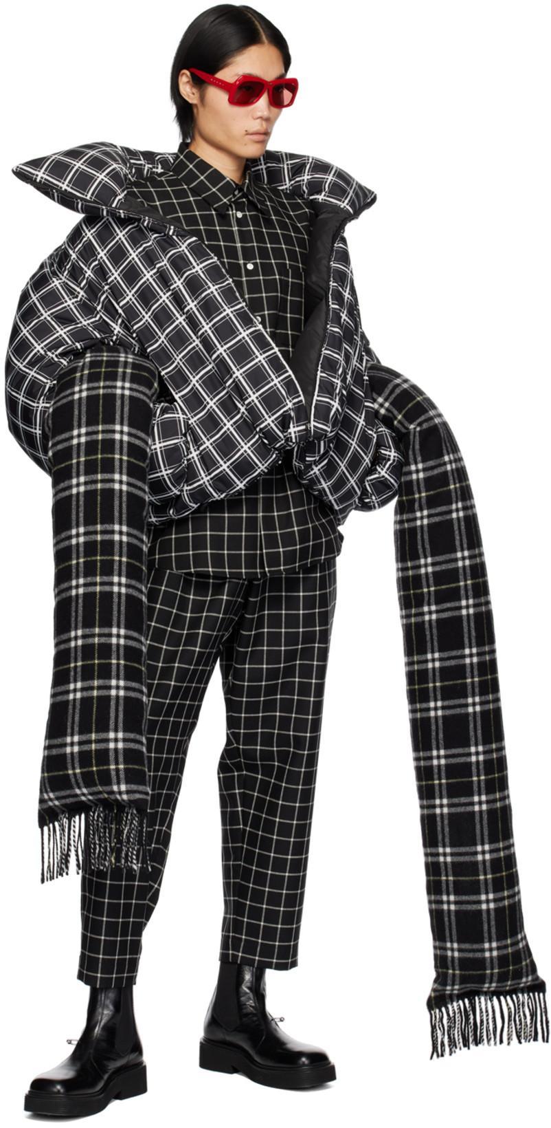 MARNI Cropped Puffer Jacket With High Collar And Grid Check Pattern In Multi