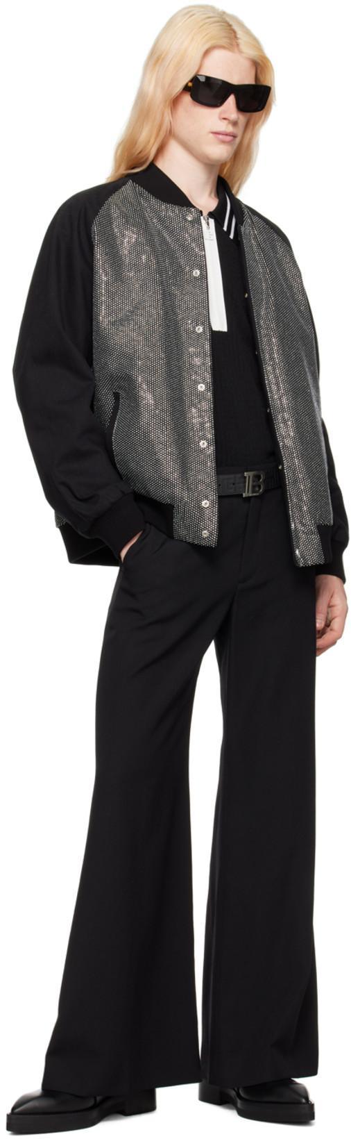 BALMAIN Black Cotton Denim Bomber Jacket