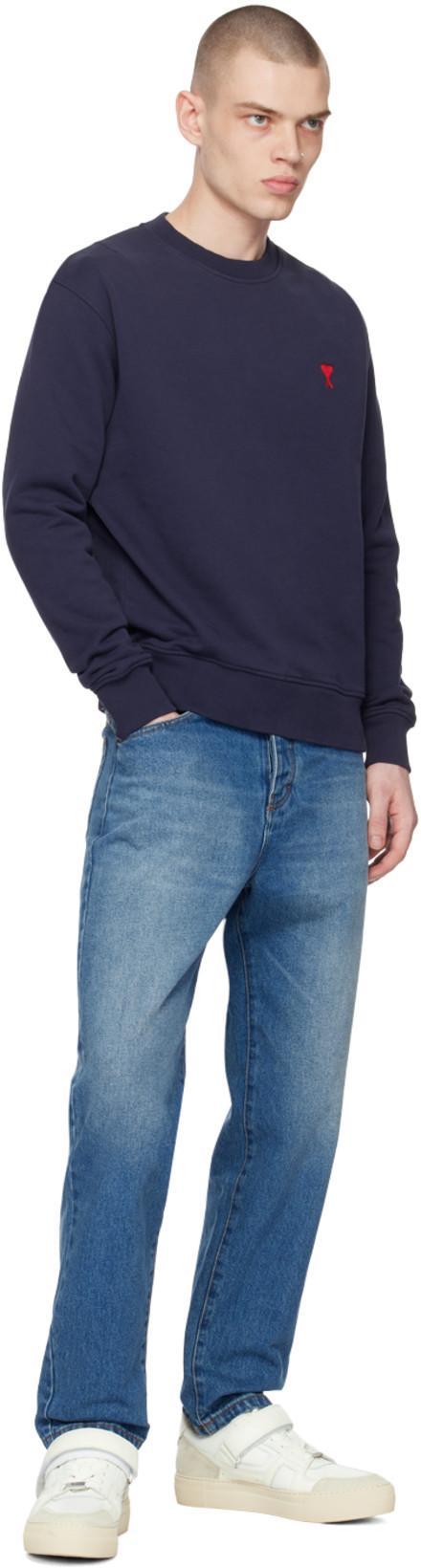 AMI ALEXANDRE MATTIUSSI Ami Straight-leg Denim Jeans With Faded Blue Wash And Leather Accent