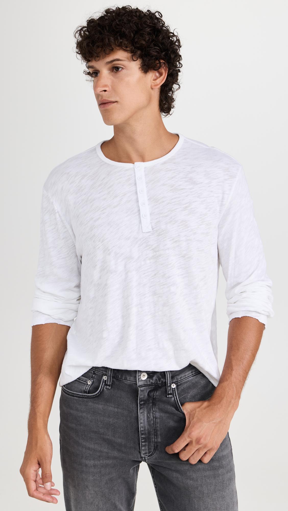 ATM ANTHONY THOMAS MELILLO Slub Jersey Destroyed Wash Henley In White