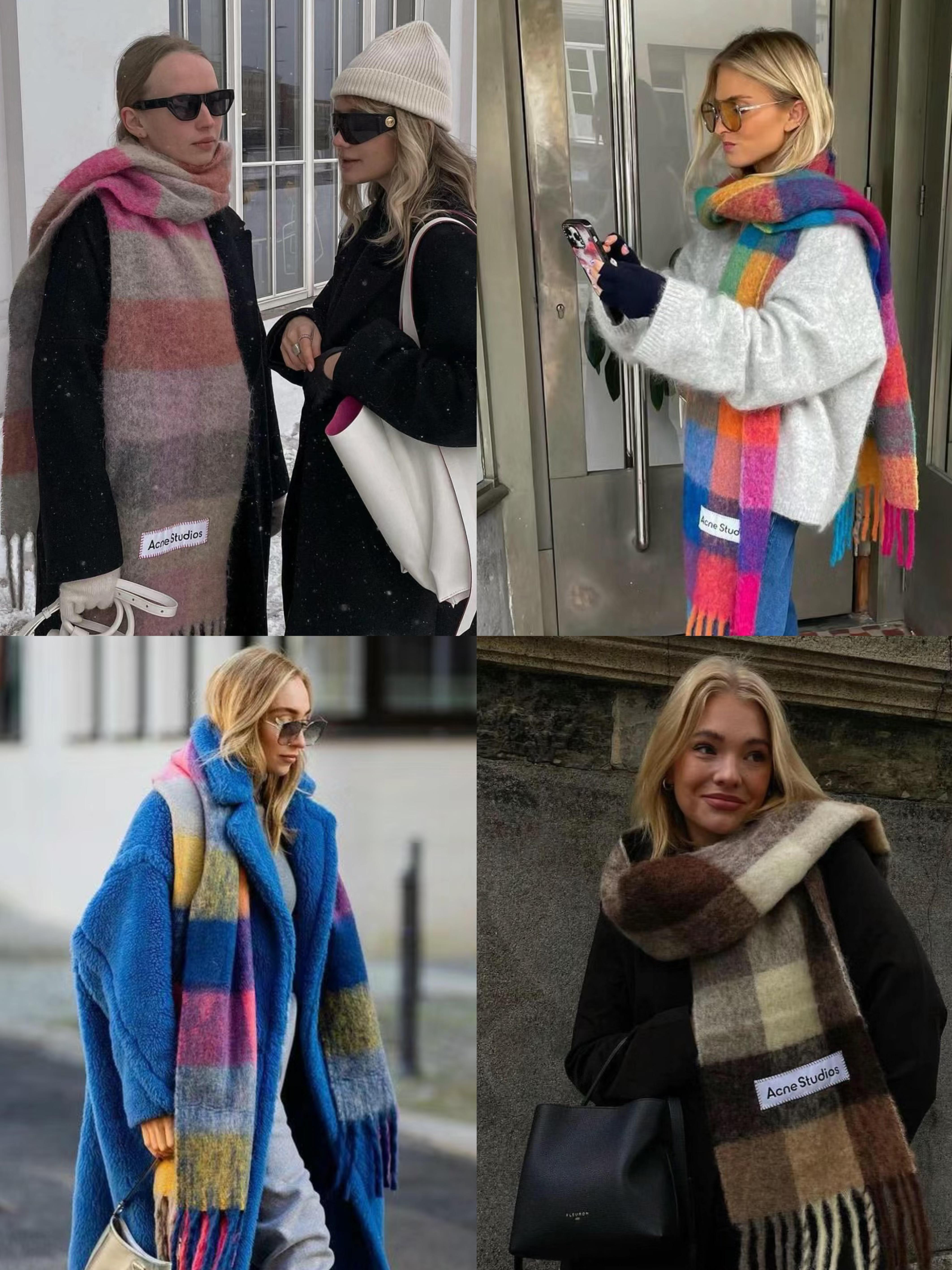 ACNE STUDIOS Women Multicolor Scarf With Check Motif And Logo Patch In Alpaca And Wool Blend Woman