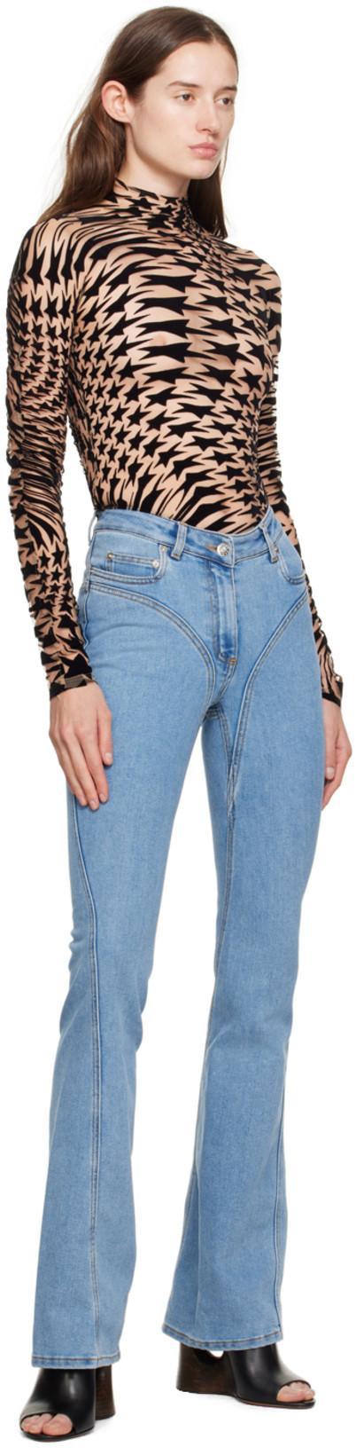 MUGLER Straight Trousers High-waisted Design In Blue