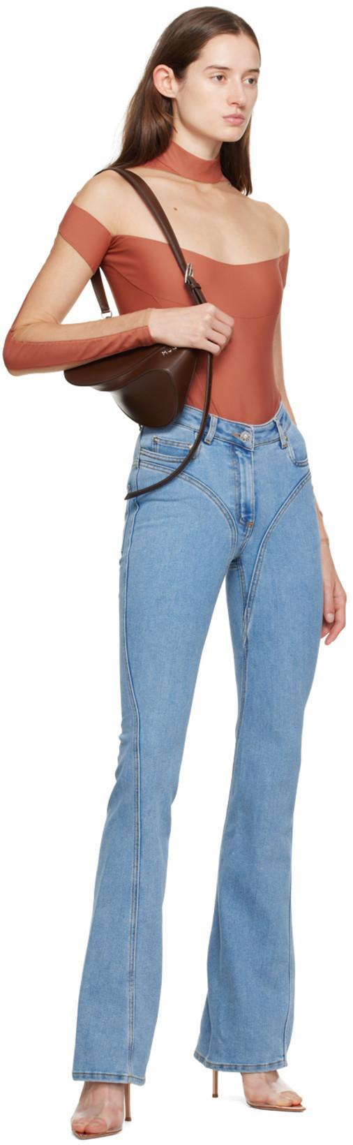 MUGLER Straight Trousers High-waisted Design In Blue