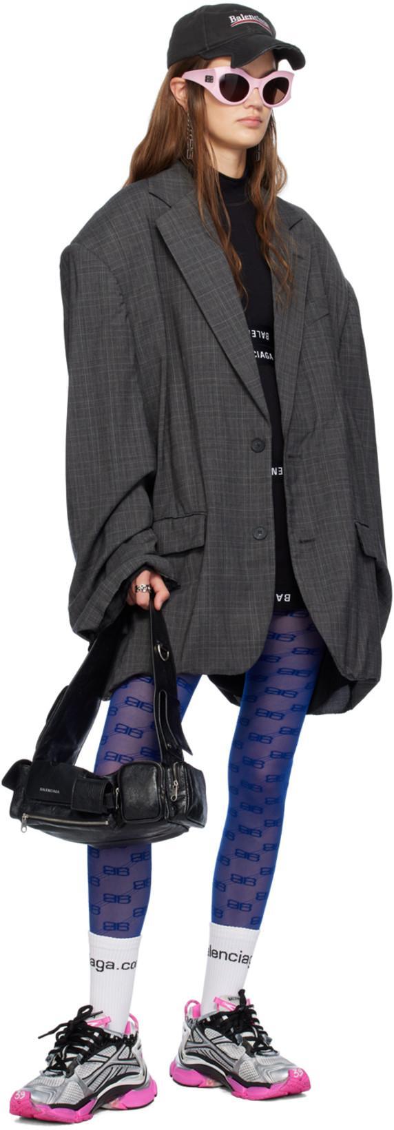 BALENCIAGA Prince Of Wales Wool Skater Blazer In Grey