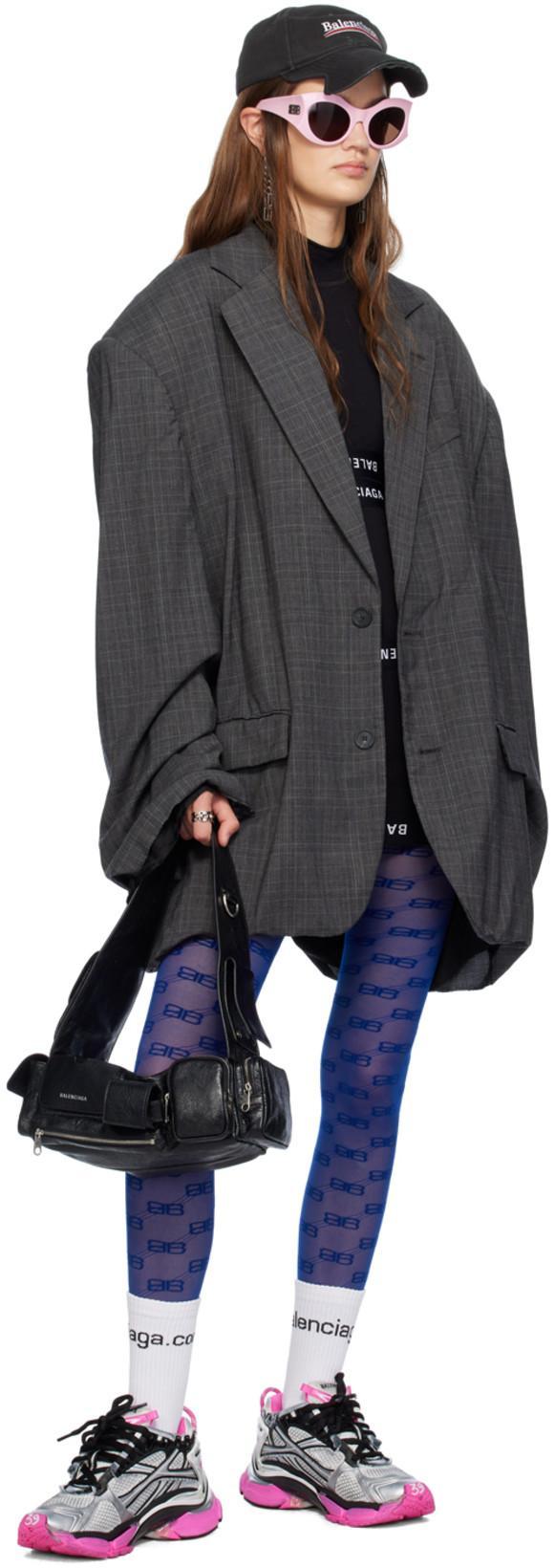 BALENCIAGA Prince Of Wales Wool Skater Blazer In Grey