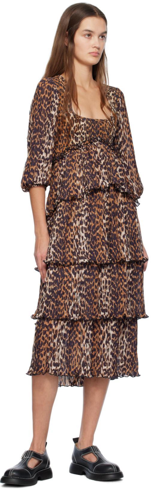 GANNI Women Leopard Print Midi Dress In Animal Print