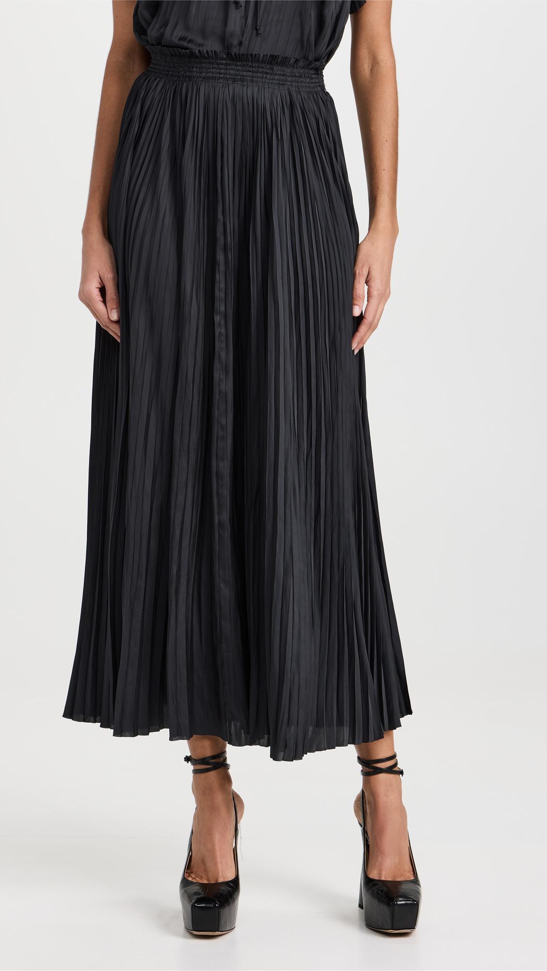 ULLA JOHNSON Krista Pleated Pull-on Maxi Skirt In Noir