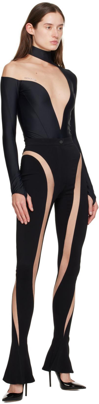 MUGLER Leggings With Trasparent Panels In Black