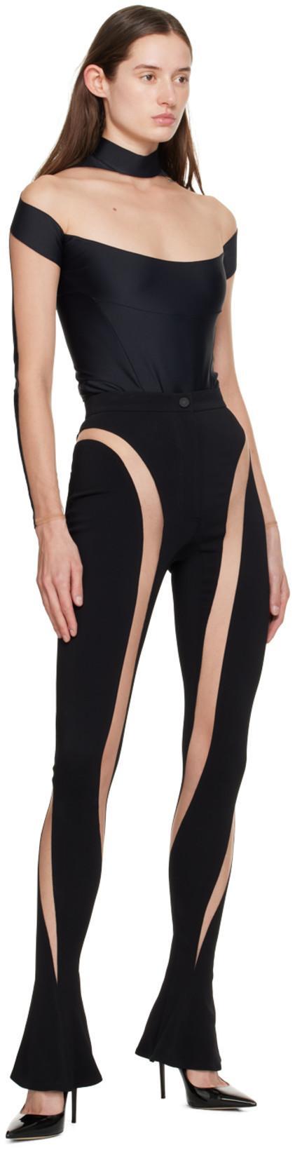 MUGLER Leggings With Trasparent Panels In Black