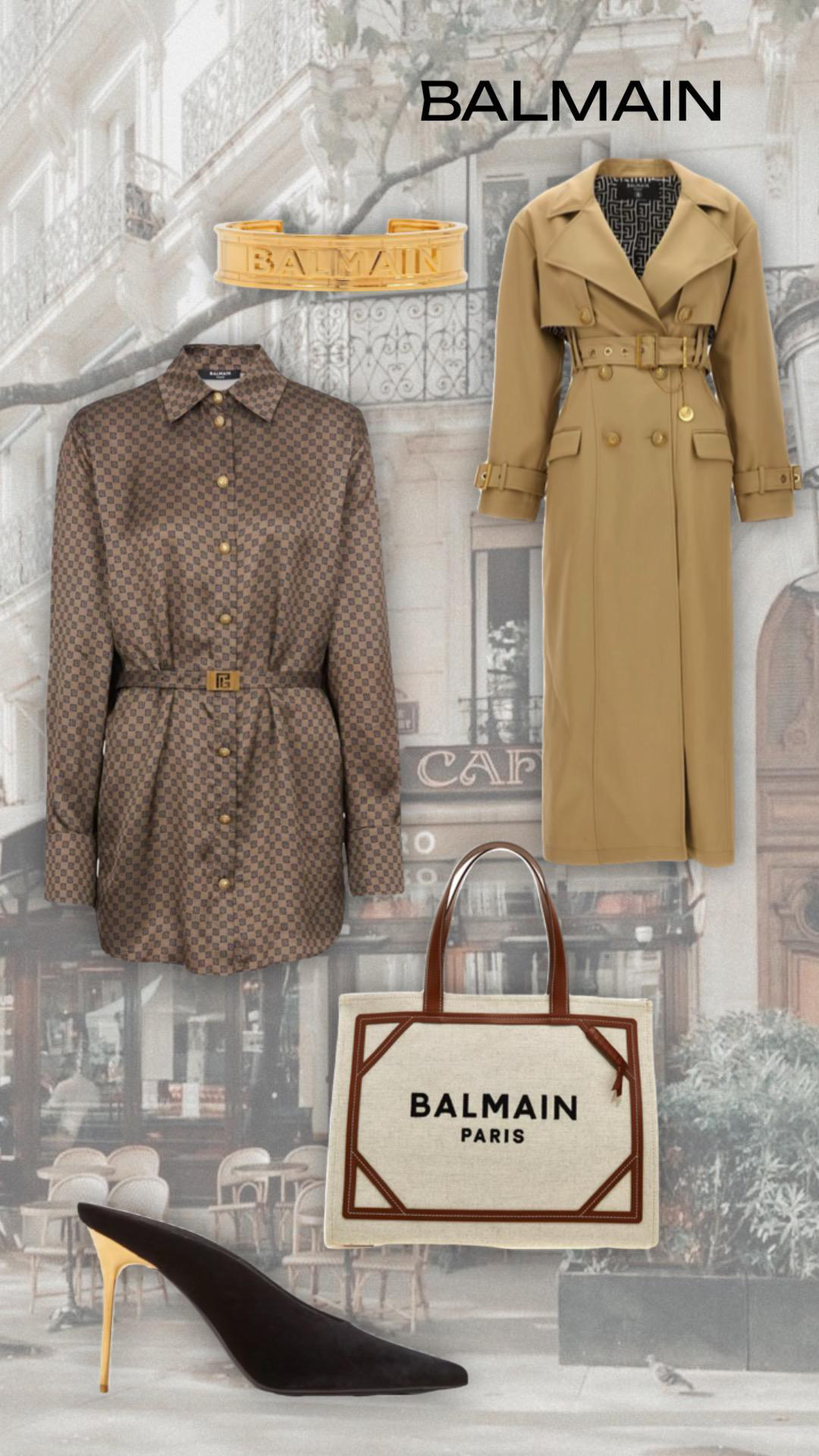 BALMAIN Silk Shirt With A Mini Monogram Print In Brown