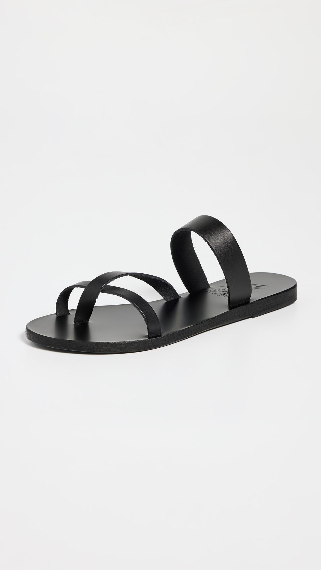 ANCIENT GREEK SANDALS Leather Thong Sandals Textured Straps In Black