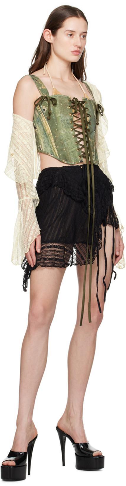 RAGA MALAK Green Printed Denim Corset In Denim Print