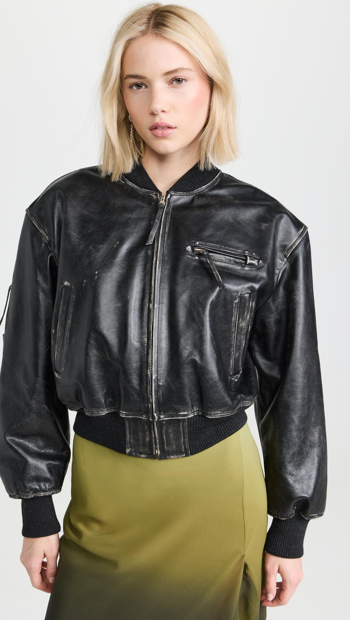 ACNE STUDIOS Aged Leather Bomber Jacket With Distressed Treatment In Black