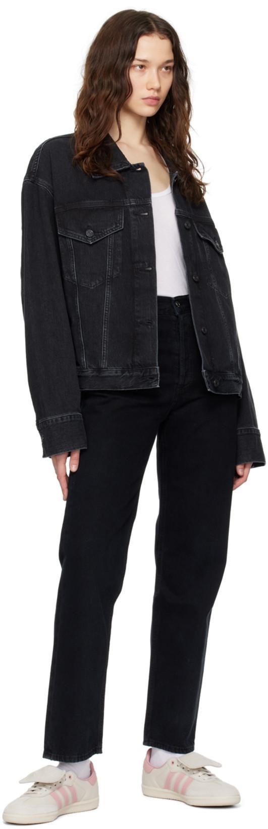 AGOLDE Charli Classic Denim Trucket Jacket In Jagged Damage Black