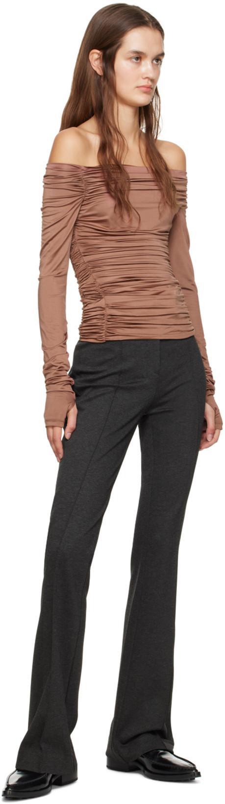 HELMUT LANG Brown Ruched Long Sleeve T-shirt In Rust