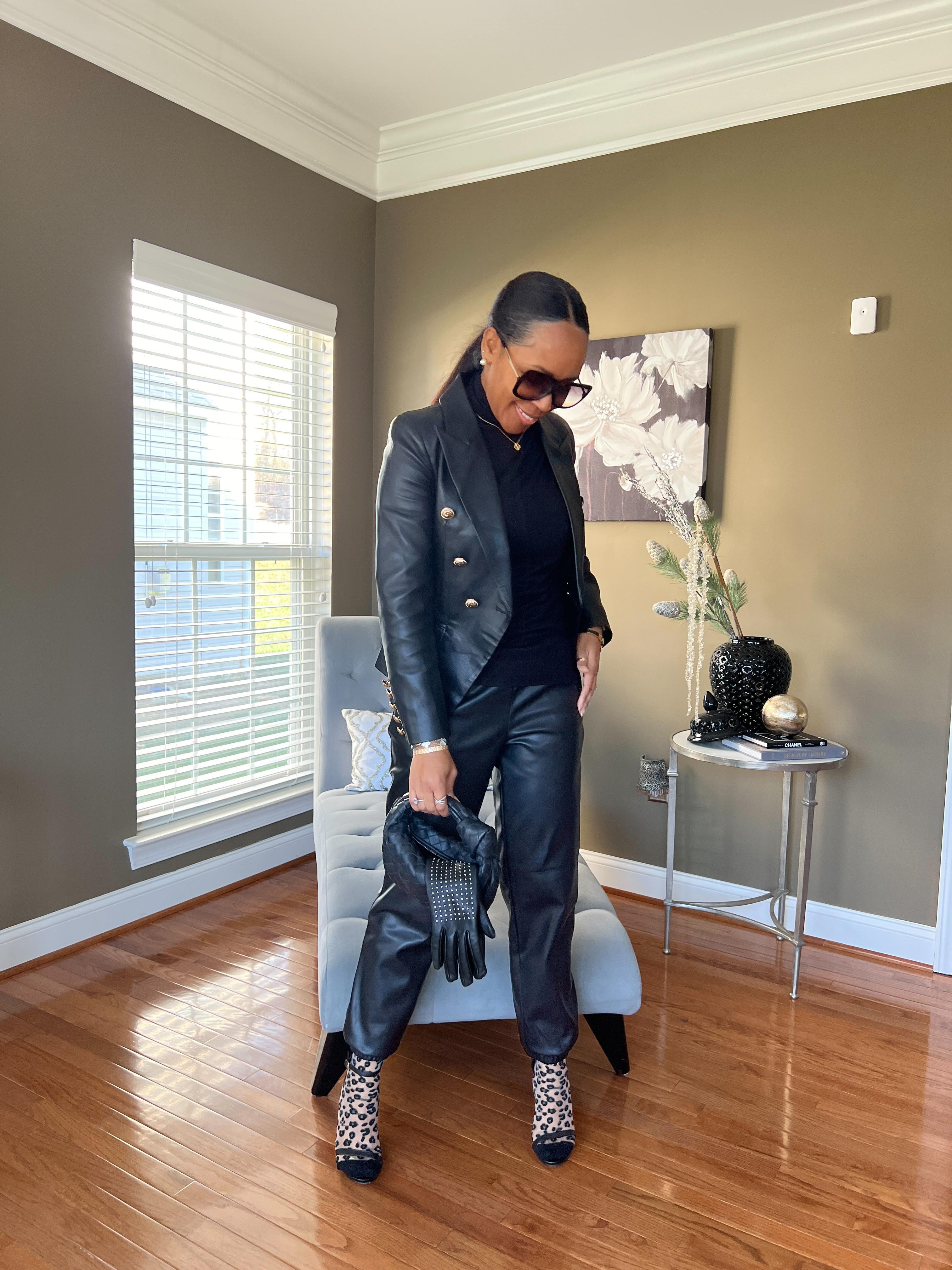 BALMAIN Black Double-breasted Jacket With Gold-colored Branded Buttons In Soft Leather Woman In Noir