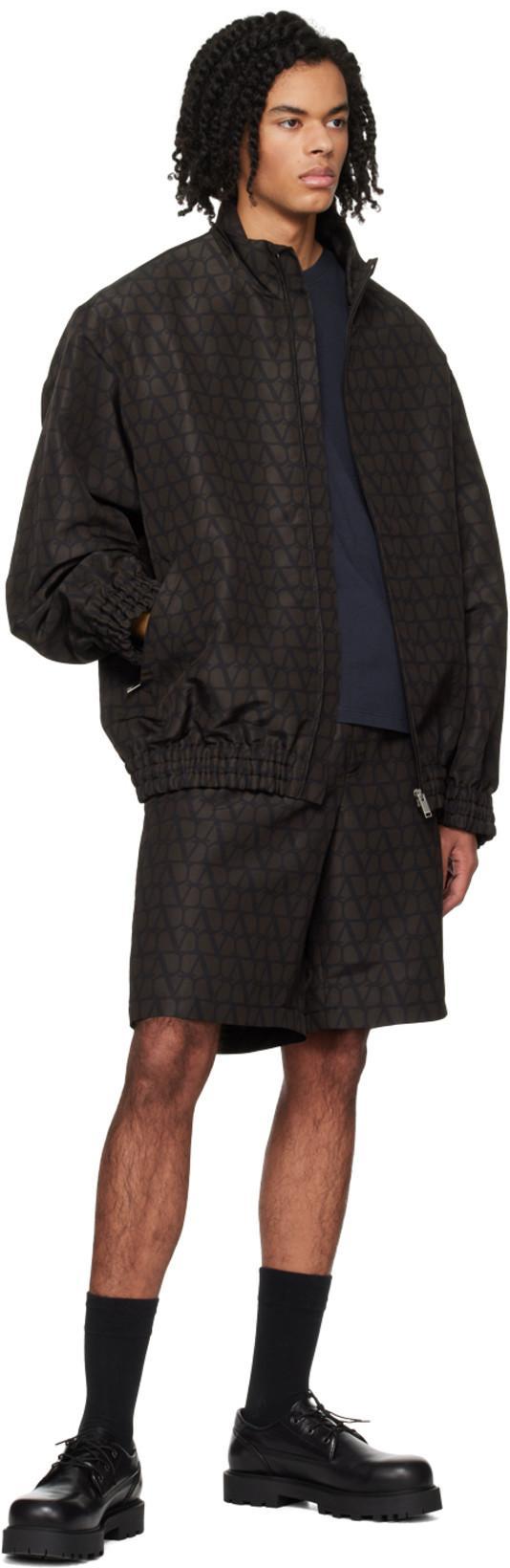 VALENTINO Garavani Black Swim Shorts In Toile Iconographe Man In Multicolor