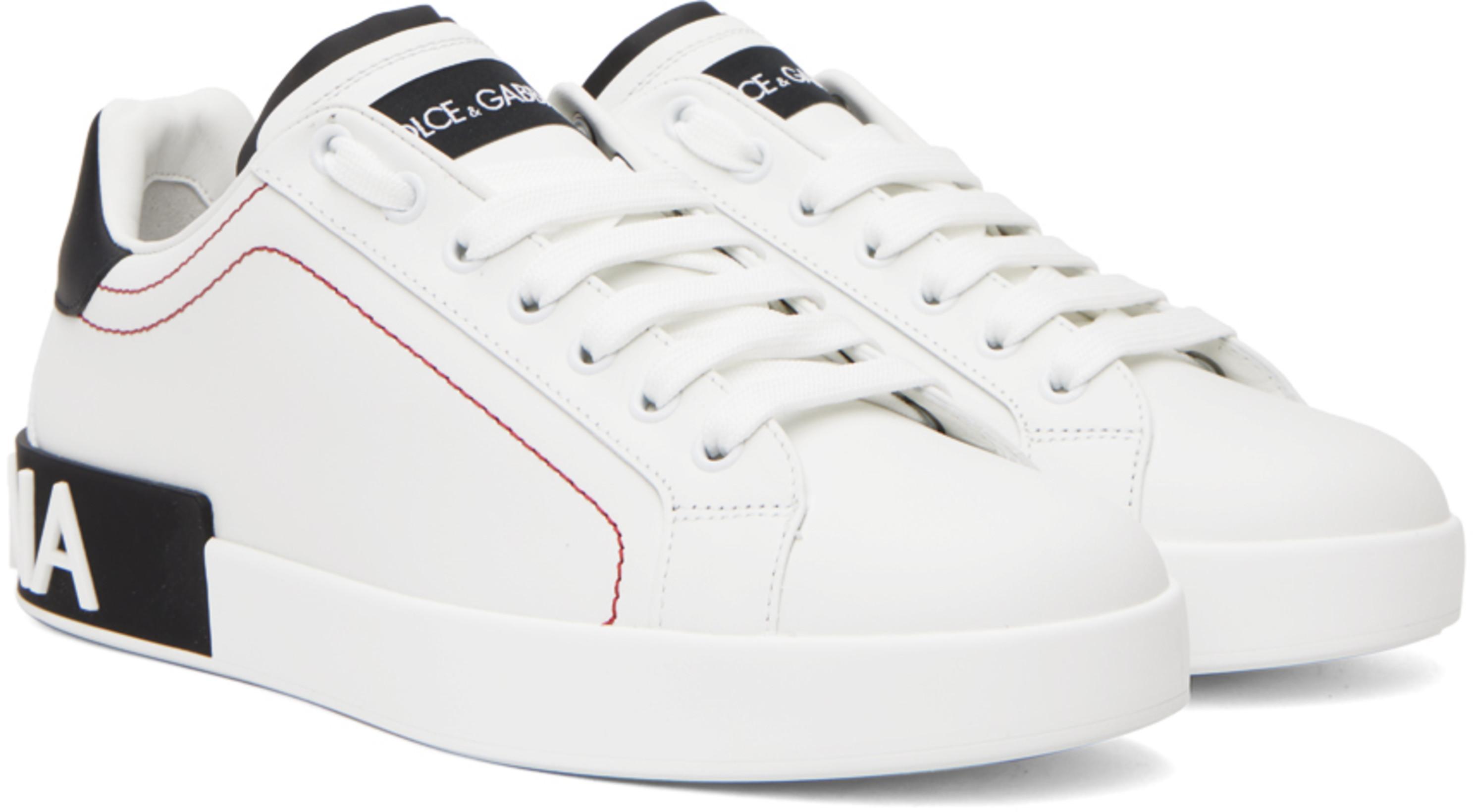 DOLCE & GABBANA Portofino White And Black Low Top Sneakers With Logo Detail In Leather Man