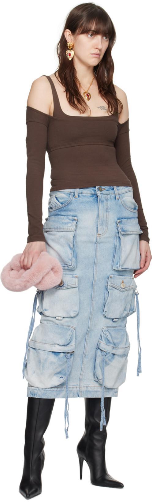 ATTICO Cargo Denim Skirt In Blue