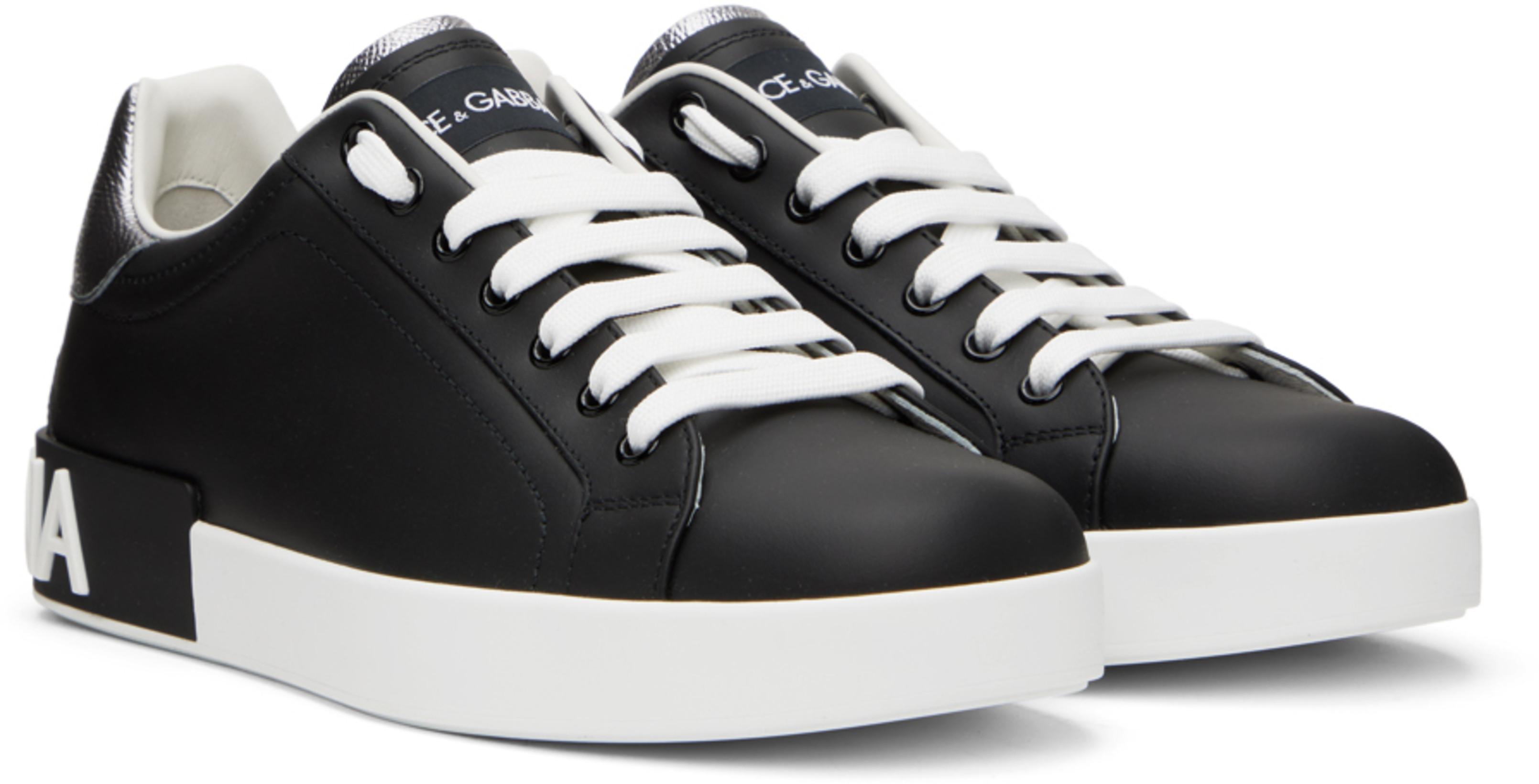 DOLCE & GABBANA Portofino Sneakers In Black Leather With Silver Inserts Dolce E Gabbana