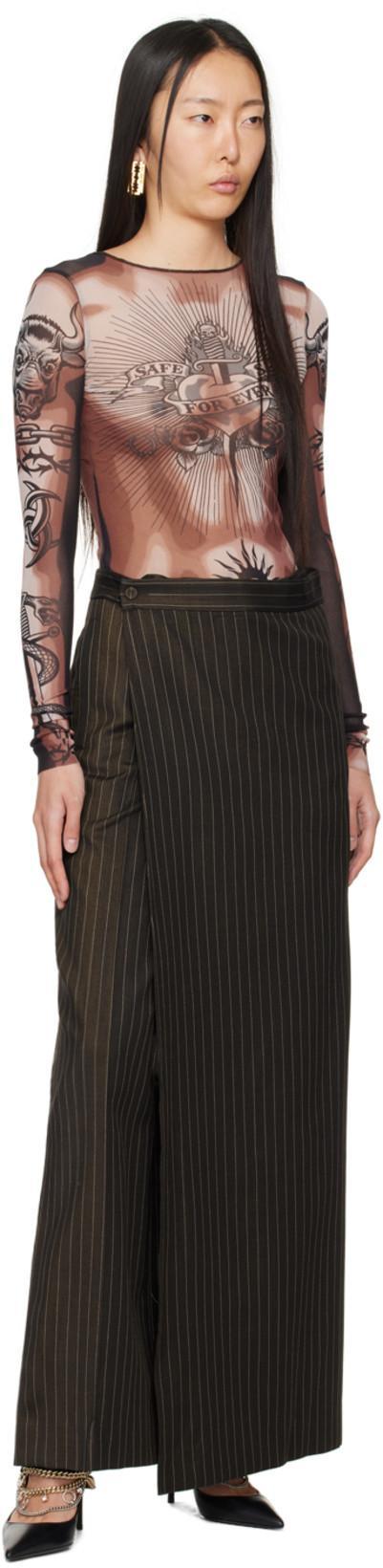 JEAN PAUL GAULTIER Tattoo-inspired Sheer Long-sleeved Top With Bold Motifs In Brown