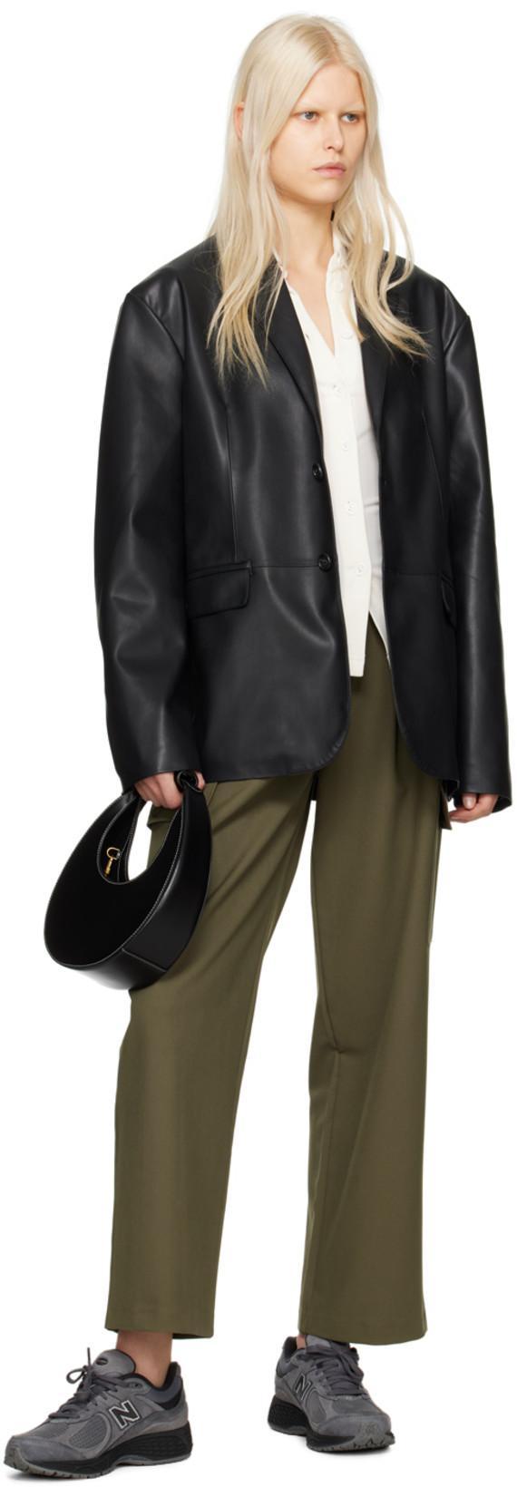 STAUD Crescent Moon-shaped Mini Bag In Polished Black Leather