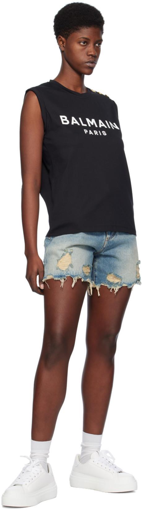 BALMAIN Black Logo Print Sleeveless