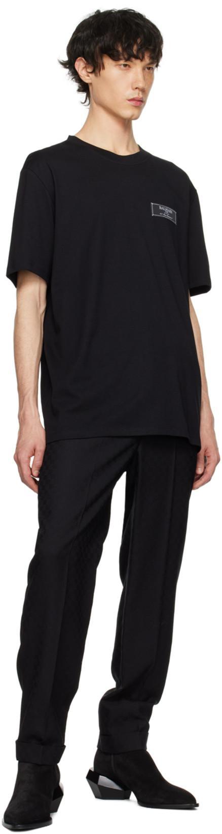 BALMAIN Couture Label Round Neck Slim Fit T-shirt In Black