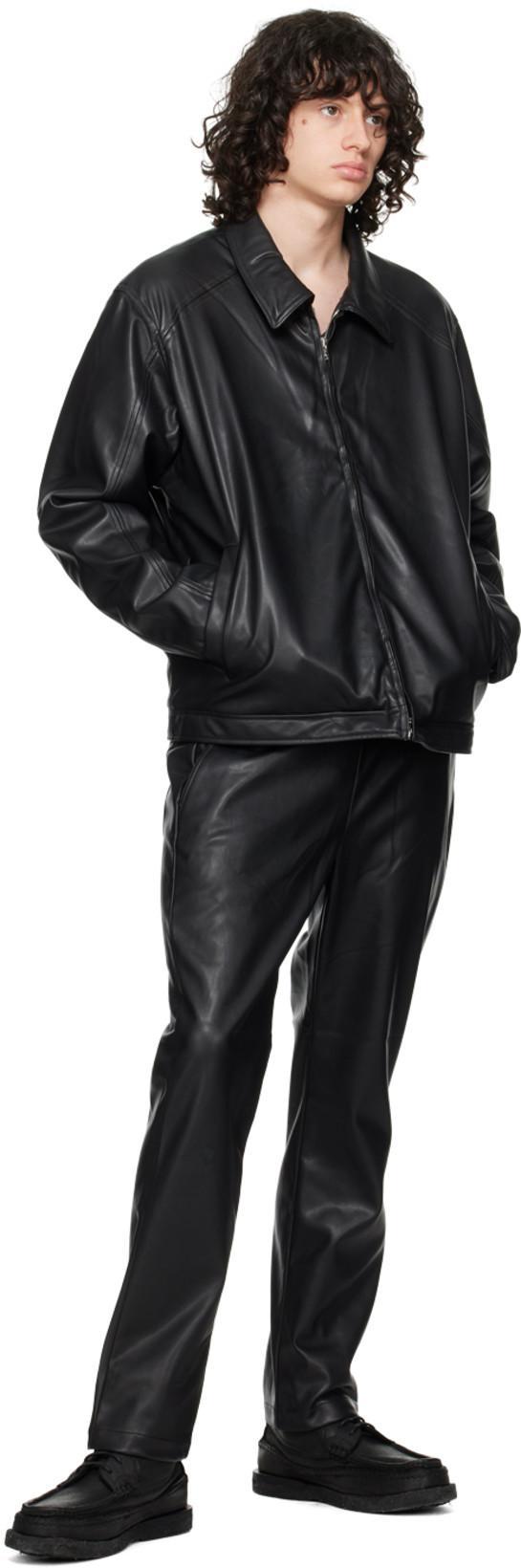 SOPHNET Black Standard Easy Faux-leather Trousers