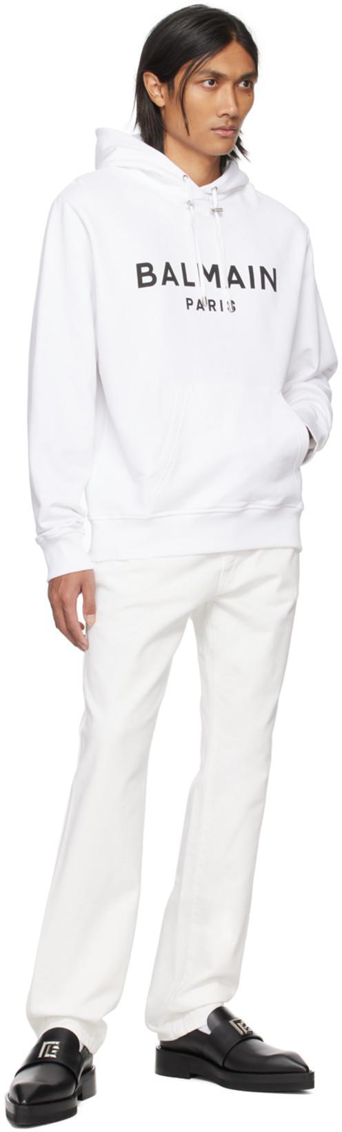 BALMAIN Embroidered-logo Straight Jeans In White