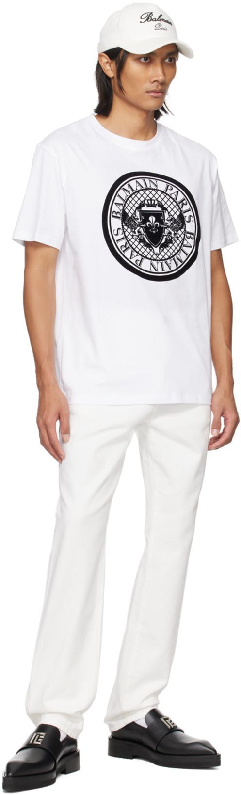 BALMAIN Embroidered-logo Straight Jeans In White
