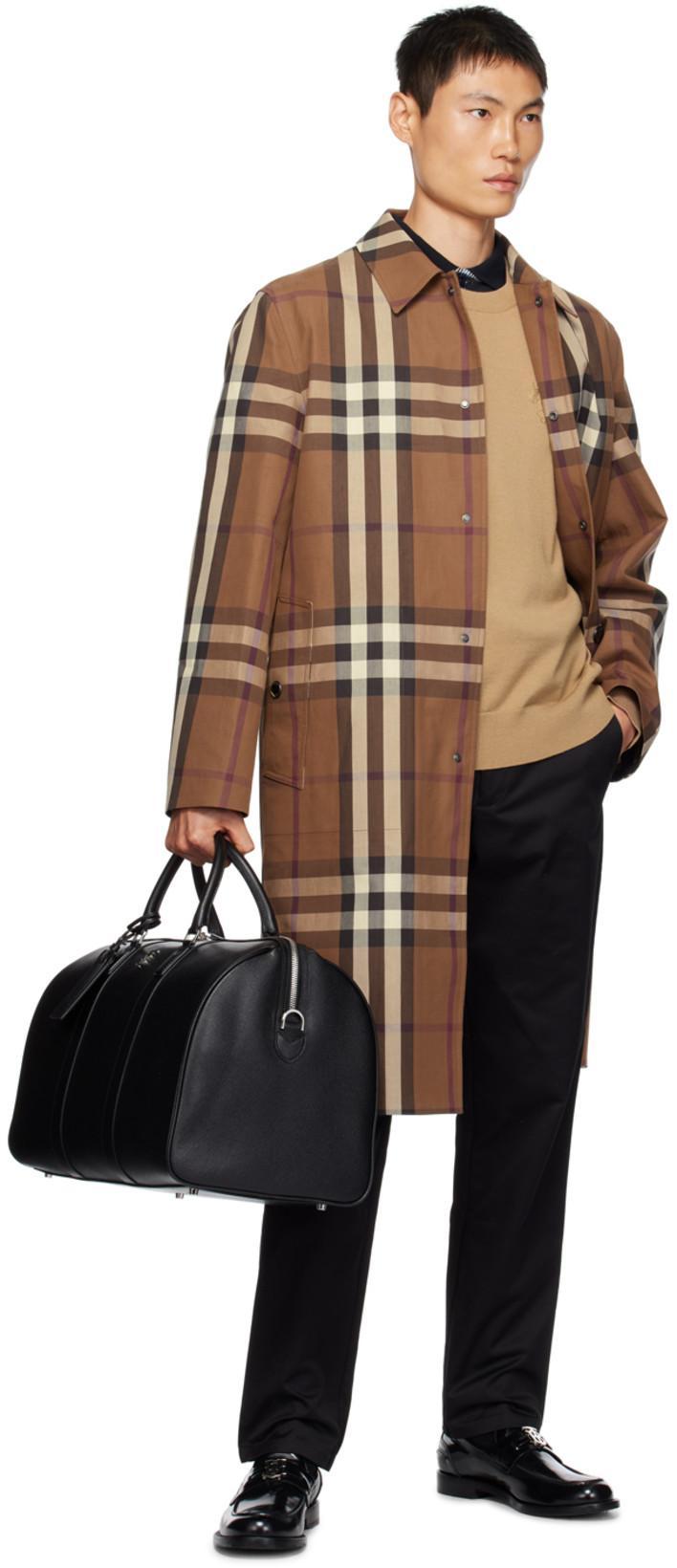 BURBERRY Embroidered Cotton Eversible Overcoat In Brown