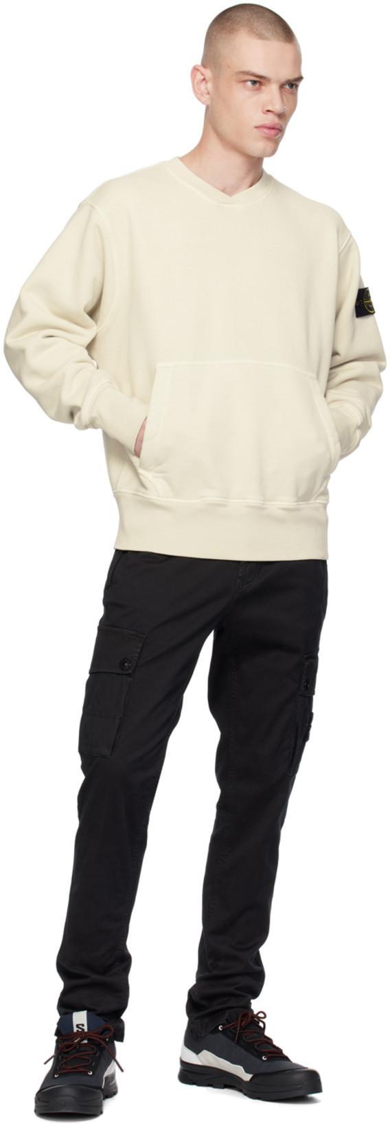 STONE ISLAND Ivory Ribbed Knit Sweater With Crew Neckline In Multi