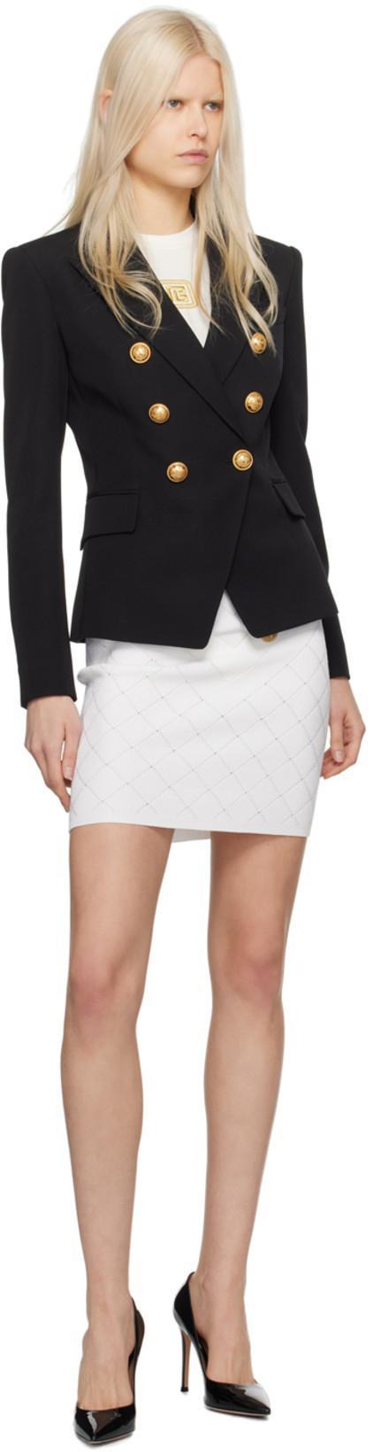 BALMAIN Double-breasted Grain De Poudre Wool Blazer In Multi