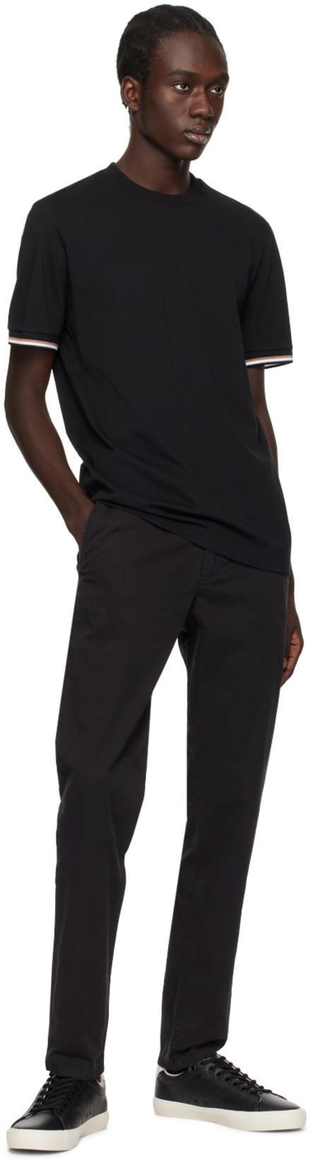 HUGO BOSS Cotton-jersey T-shirt With Signature-stripe Cuffs In Dark Blue