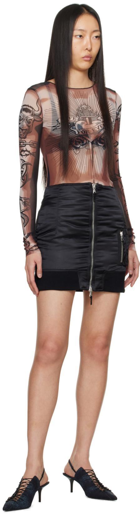 JEAN PAUL GAULTIER Tattoo-inspired Sheer Long-sleeved Top With Bold Motifs In Brown