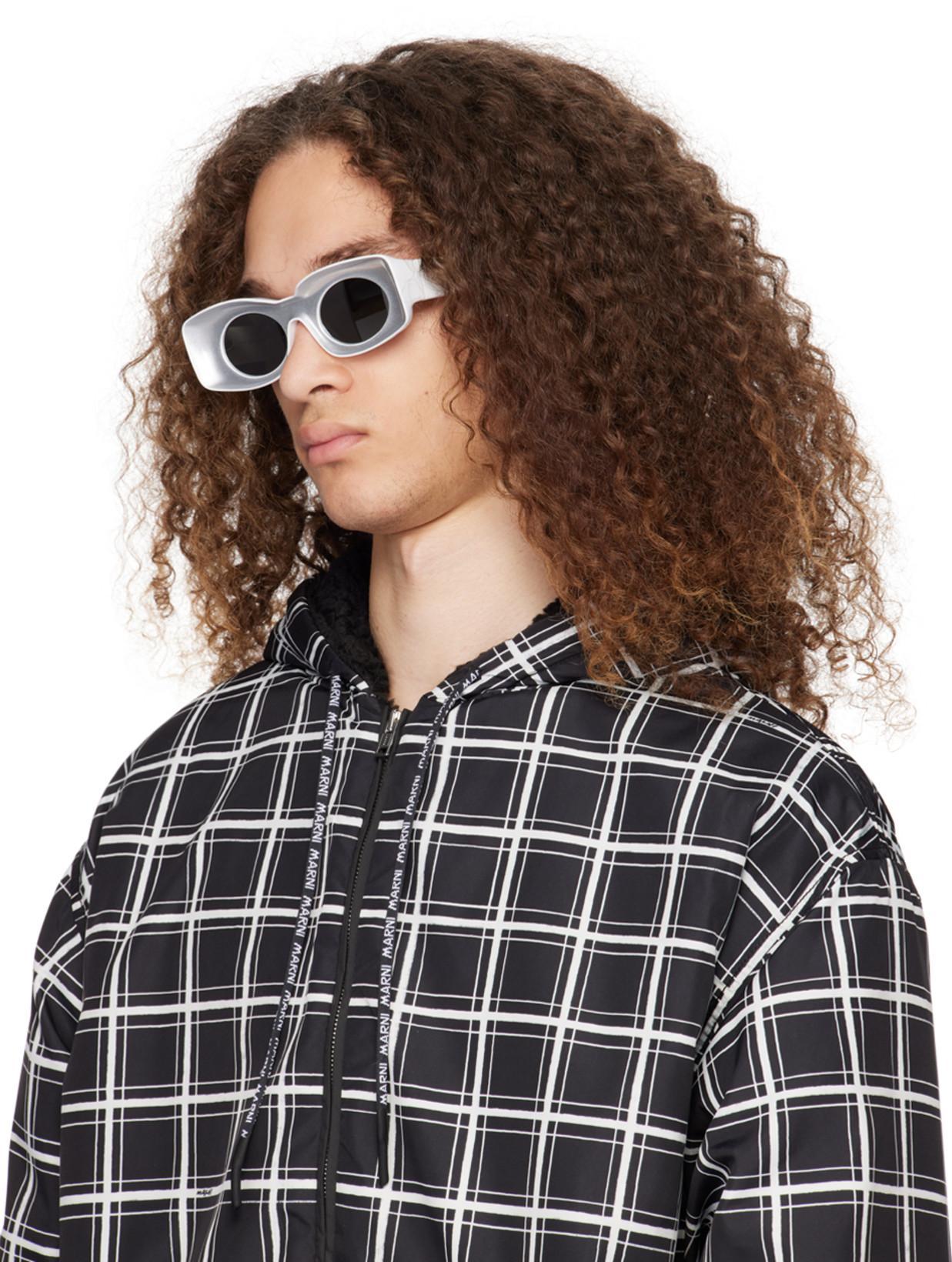 MARNI Cropped Puffer Jacket With High Collar And Grid Check Pattern In Multi