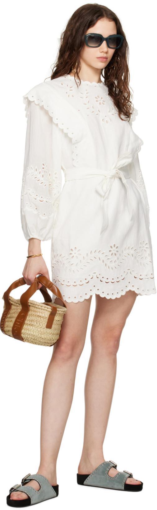 ZIMMERMANN 'acacia'white Mini Dress With All-over Broderie Anglaise And Scallop Hem In Pink