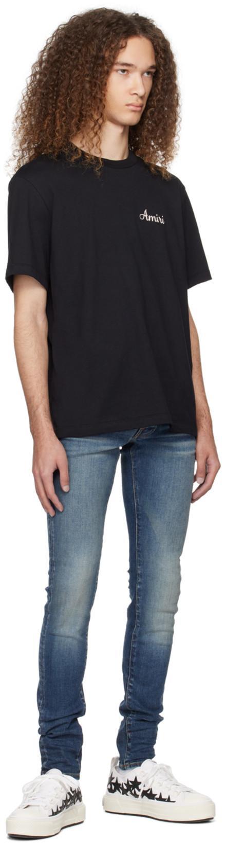 AMIRI 'city'black Crewneck T-shirt With Logo Detail On The Front And Maxi Logo Print On The Rear