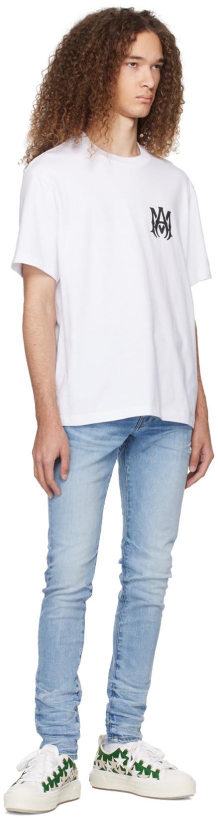 AMIRI Men White Crewneck T-shirt With Logo Print On The Front And Logo Lettering On The Rear In Cott In Multi