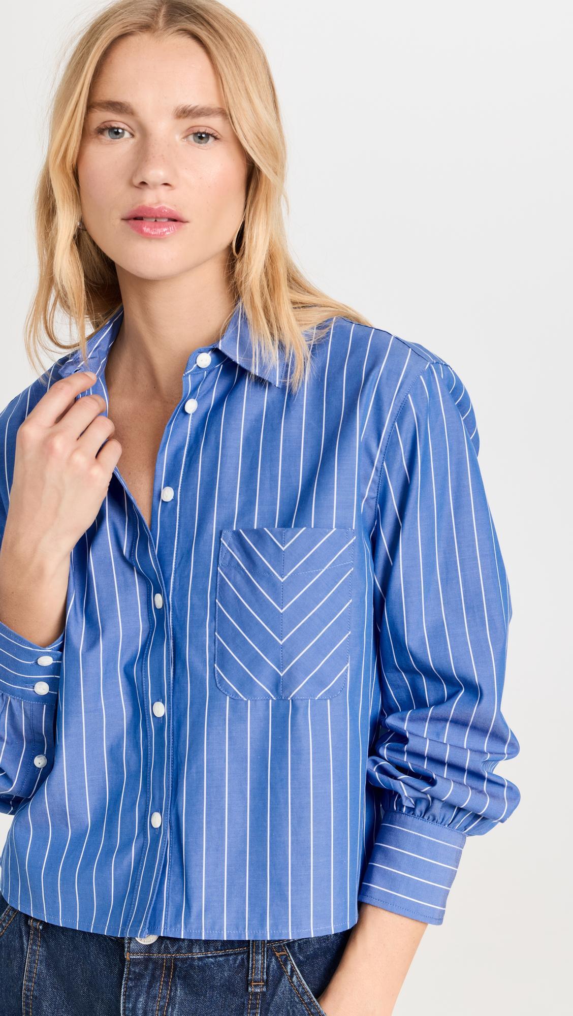 RAG & BONE Maxine Stripe Crop Shirt In Blue Stripe