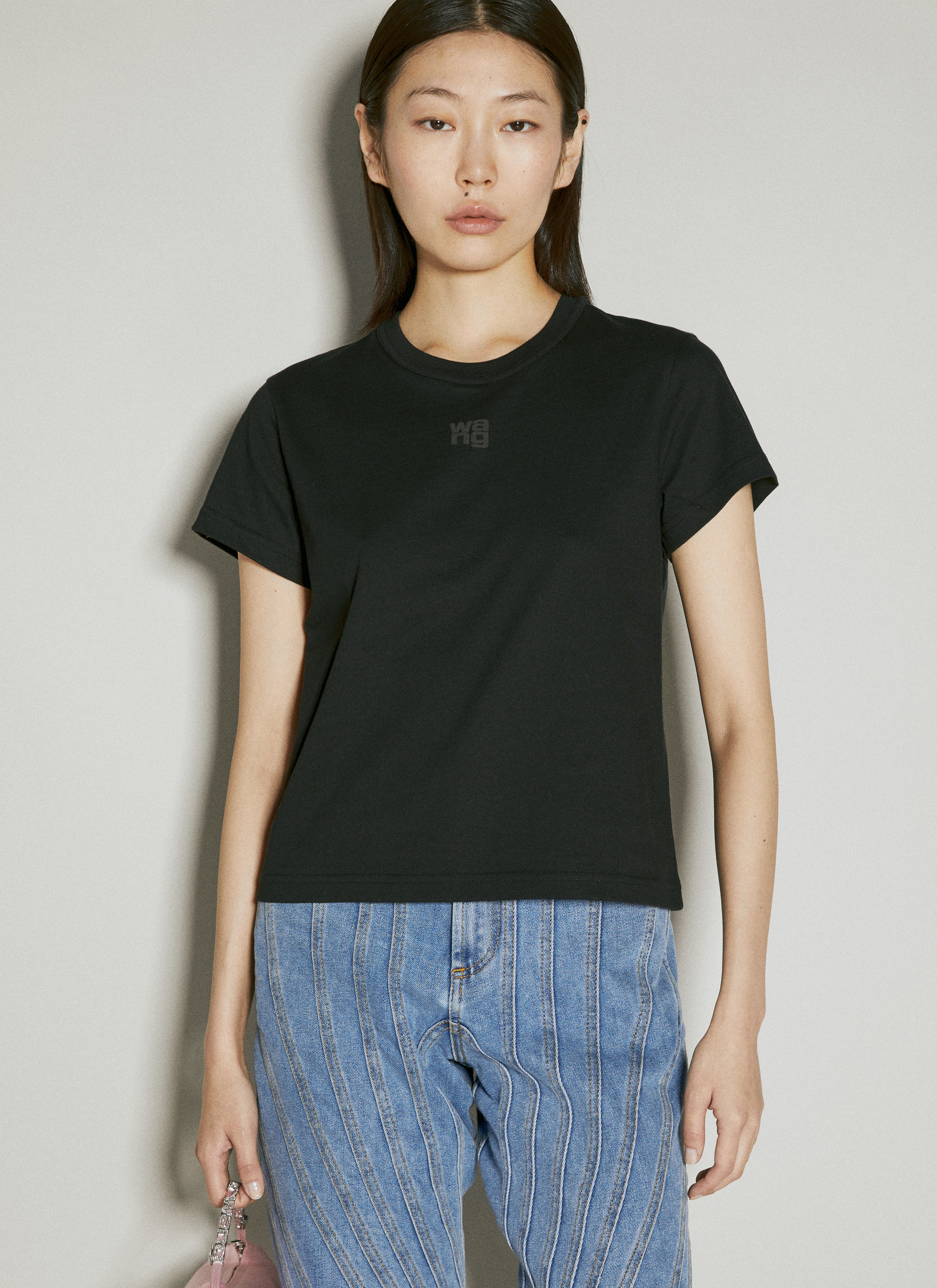 ALEXANDER WANG Cotton T-shirt With Logo In Nero