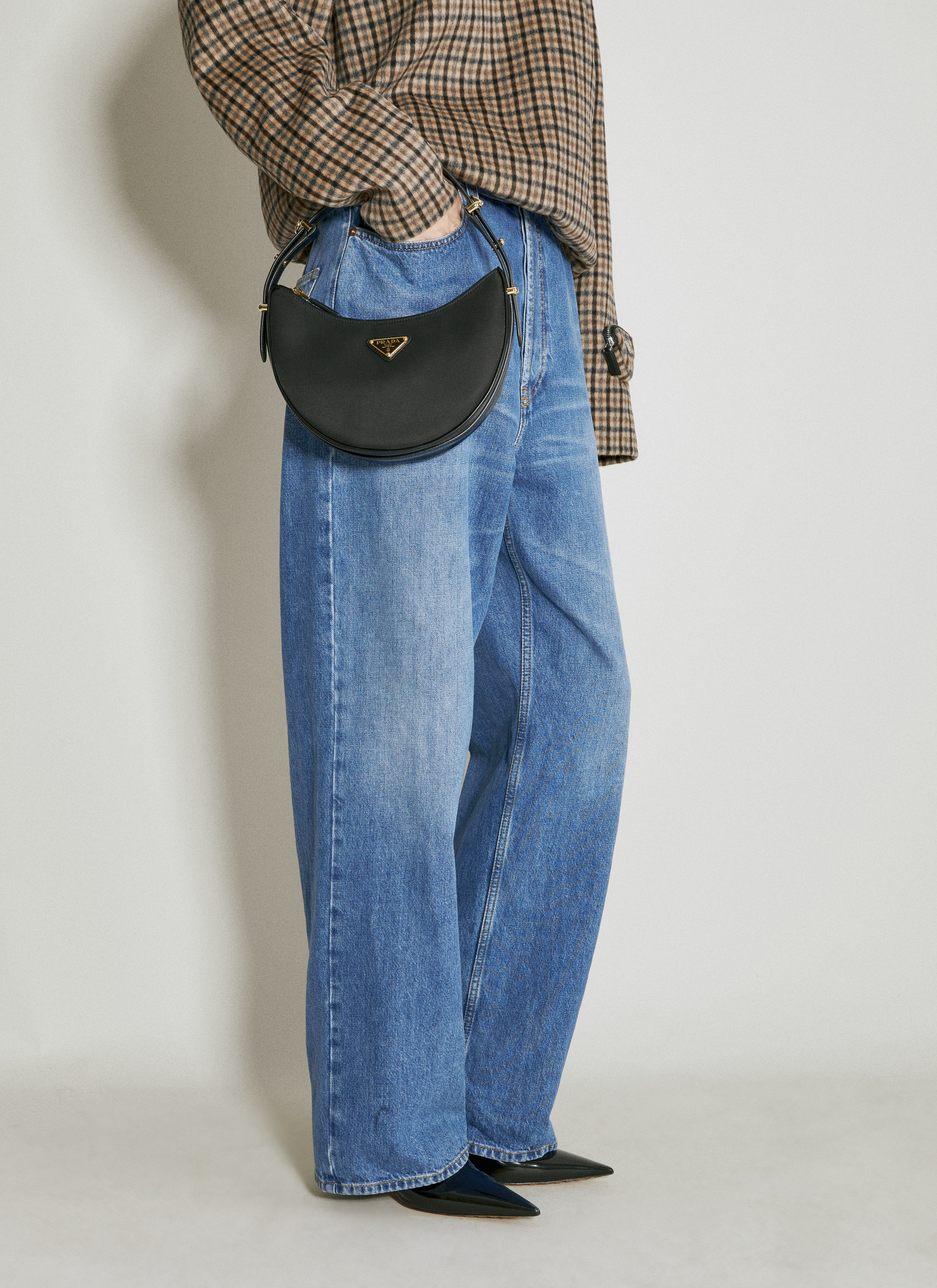 PRADA Oversized Checked Cashgora Sweater In Brown