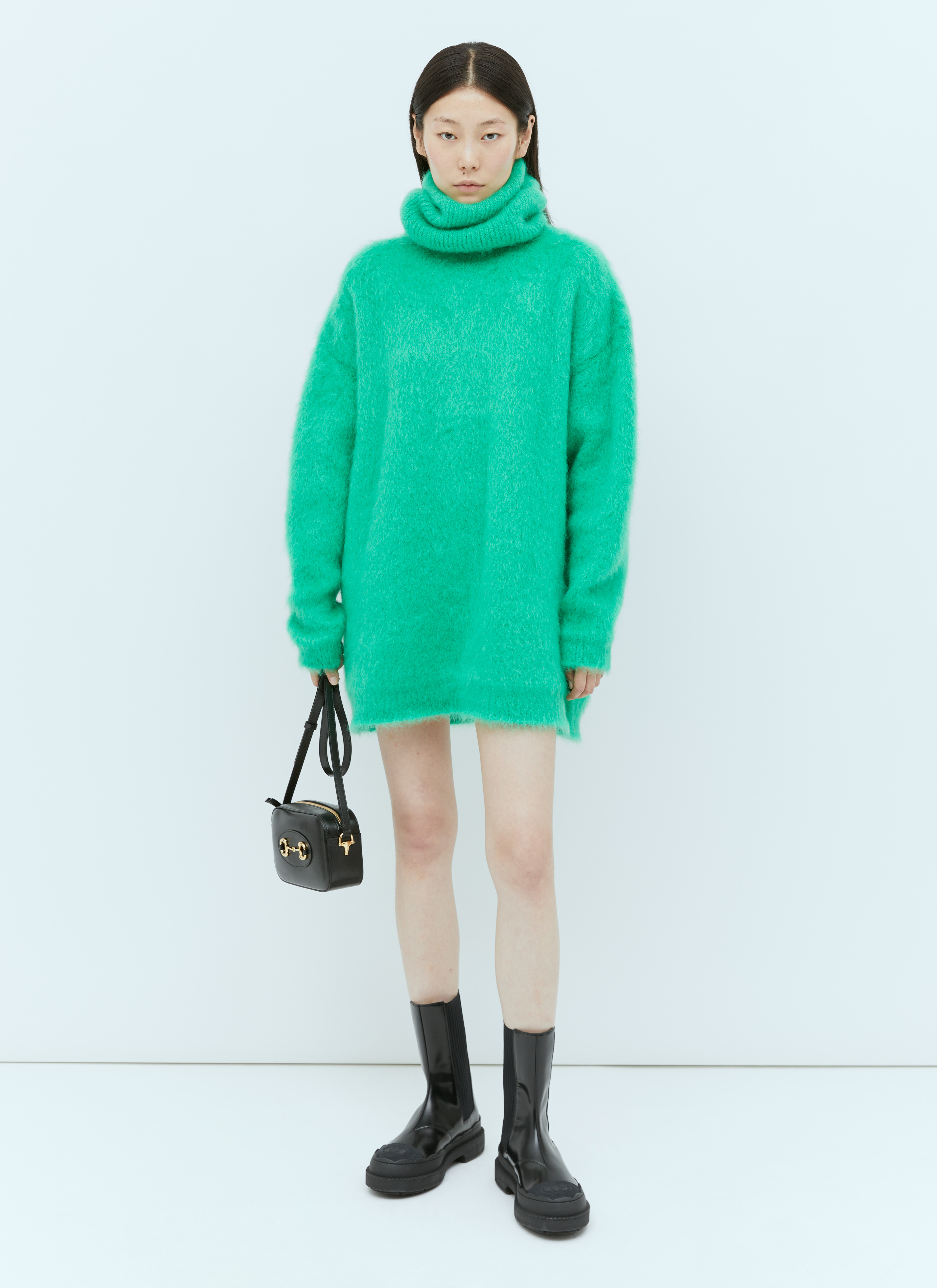 GUCCI Mohair-blend Mini Sweater Dress In Green
