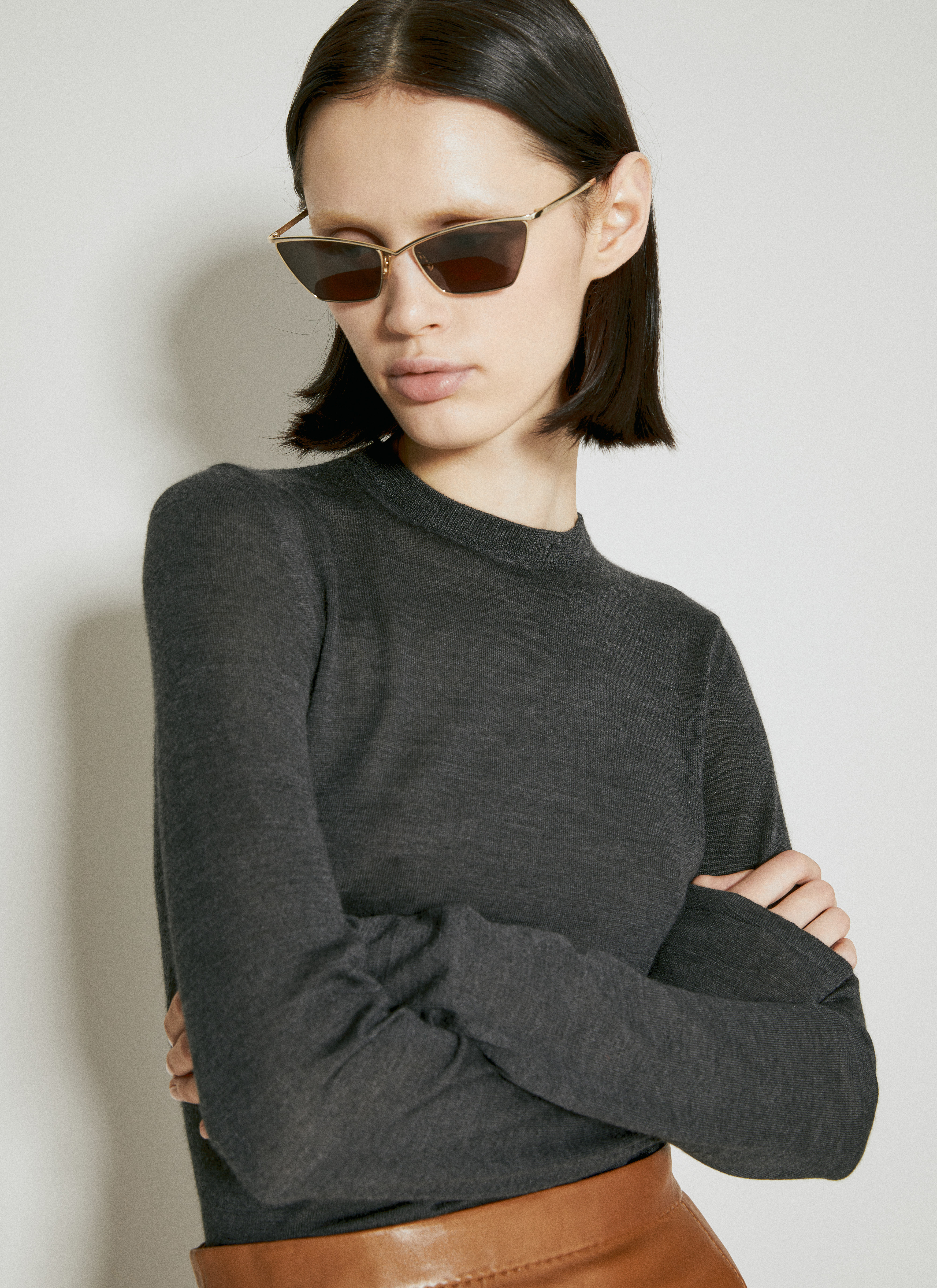 SAINT LAURENT High-rise Leather Pencil Skirt In Glace Brown