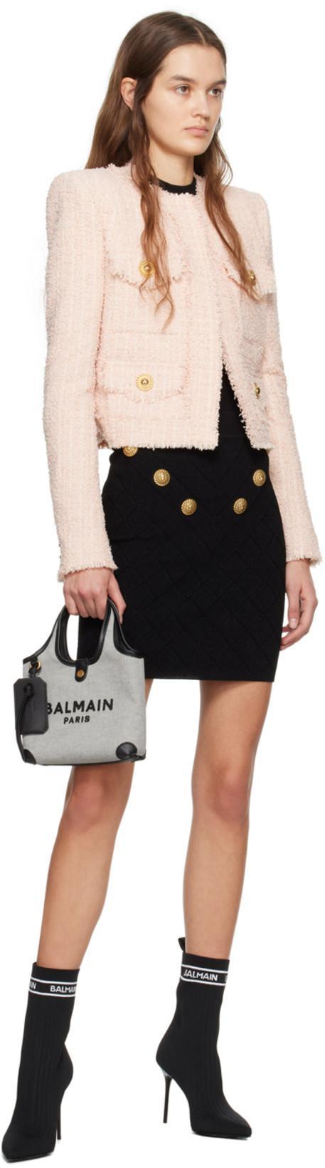 BALMAIN High Waisted 6 Button Knit Skirt In Black
