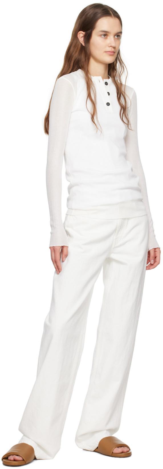 KHAITE Fine-ribbed Long-sleeve T-shirt In White